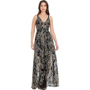Lulu's Elegant Black and Gold Maxi Dress